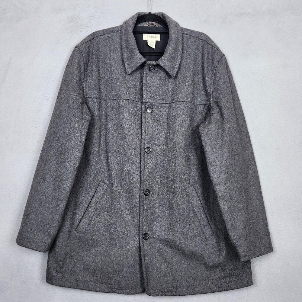 J CREW University Jacket Mens XL Gray Wool Thinsulate Quilted Lined Button Front